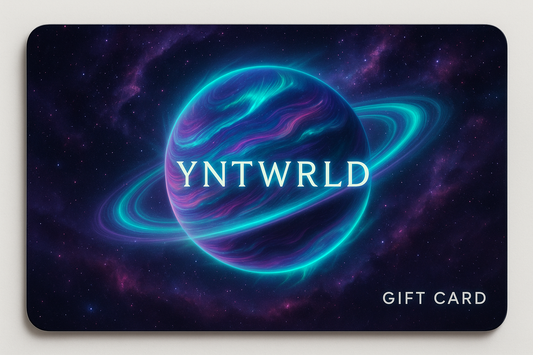 create a outter this world gift card with 1 planet in the galaxy name it "YNTWRLD"